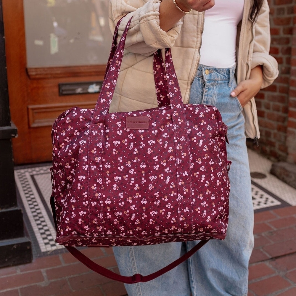 Poppy & Peonies The Pack Up Duffel in Berry Floral